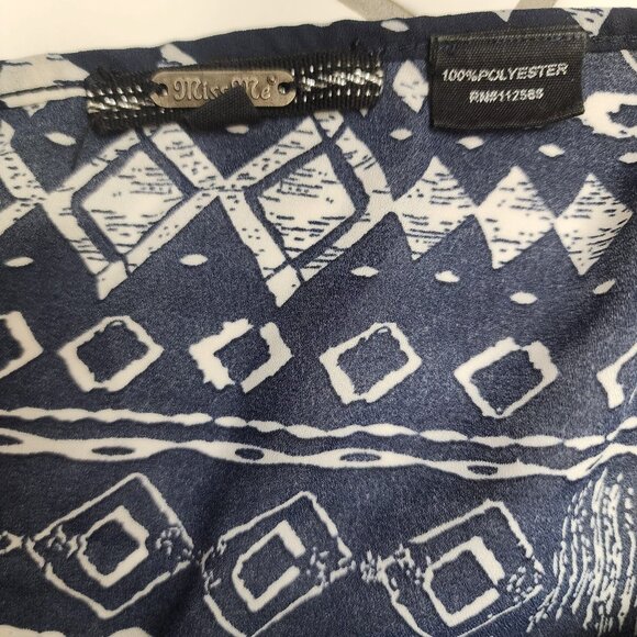 Miss Me Sheer Blue Geometric Tribal Beading on Sleeve Top Women's Small Oversize - Picture 3 of 7